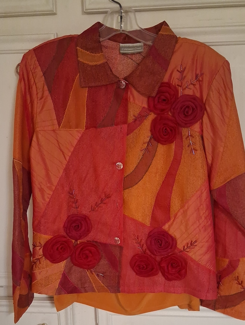 Colorful Patchwork Red-Orange Floral Blouse 2Pc
